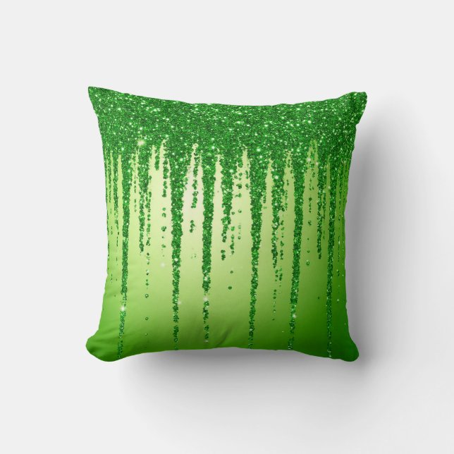 Green Glitter Drip Background With Sparkling Cushion (Front)