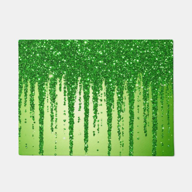 Green Glitter Drip Background With Sparkling Doormat (Front)
