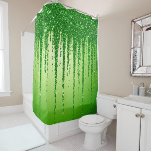 Green Glitter Drip Background With Sparkling Shower Curtain