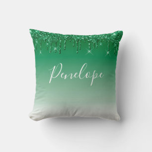 Green Glitter Dripping Monogram Cushion