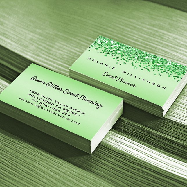 Green Glitter Event Planner Business Card (Creator Uploaded)
