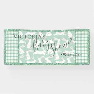 Green Glitter Gingham Plaid Rabbits Banner