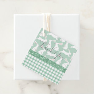 Green Glitter Gingham Plaid Rabbits Thank You Favour Tags