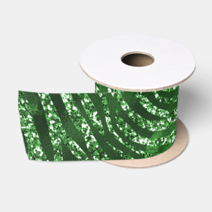 Green Glitter Glam Tiger Stripes Pattern Satin Ribbon