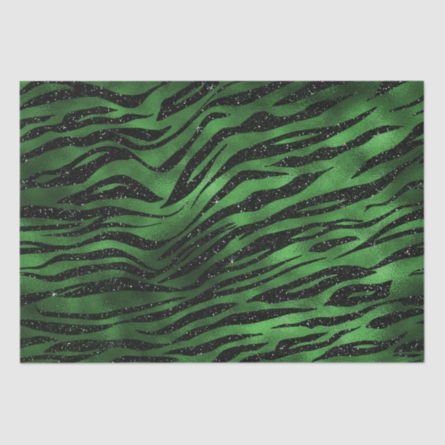 Green Glitter Glam Tiger Stripes Pattern Tissue Paper (Front)