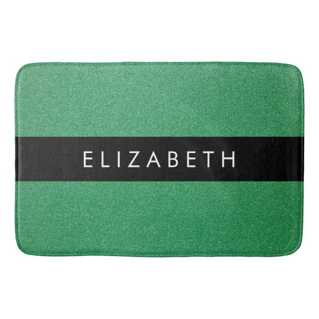 Green Glitter, Glitter Background, Your Name Bath Mat (Front)