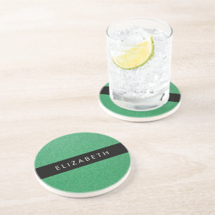 Green Glitter, Glitter Background, Your Name Coaster