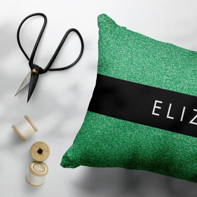 Green Glitter, Glitter Background, Your Name Decorative Cushion (Creator Uploaded)