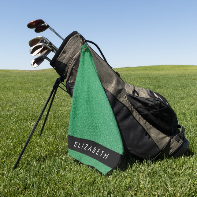 Green Glitter, Glitter Background, Your Name Golf Towel (Green)