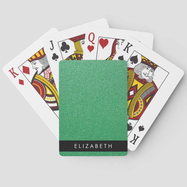 Green Glitter, Glitter Background, Your Name Playing Cards (Back)