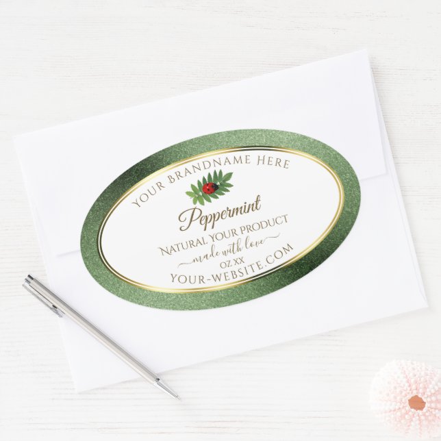 Green Glitter Gold and White Product Label Ladybug (Envelope)