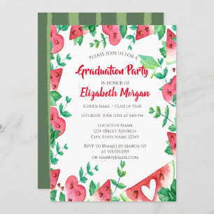 Green Glitter Grad Cap,Watermelon Graduation  Invitation