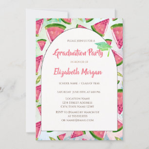 Green Glitter Grad Cap,Watermelons Graduation  Invitation