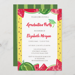 Green Glitter Graduation Cap,Watermelon Graduation Invitation