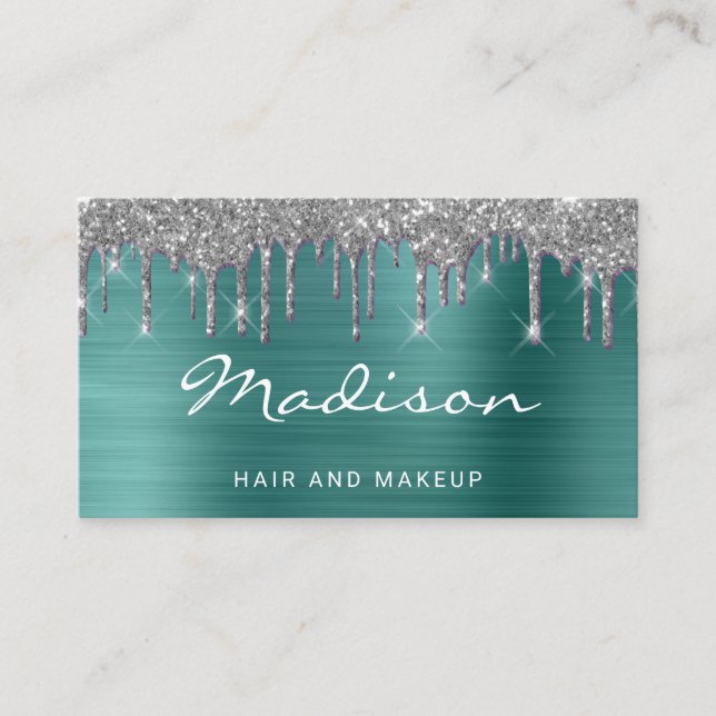 Green Glitter Hair And Makeup Stylist Business Card (Front)