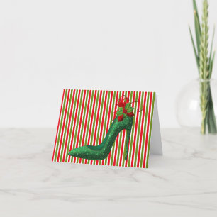 Green Glitter Heels Christmas Greeting Card