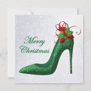 Green Glitter Heels Christmas Greeting Card