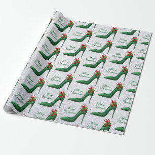 Green Glitter Heels Wrapping Paper