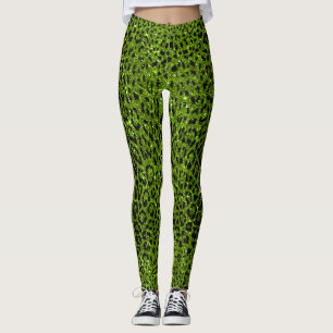 Green Glitter Leopard Pattern Leggings