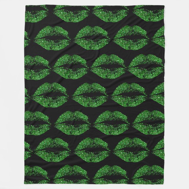 Green Glitter Lips #2 Fleece Blanket (Front)