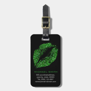 Green Glitter Lips Luggage Tag