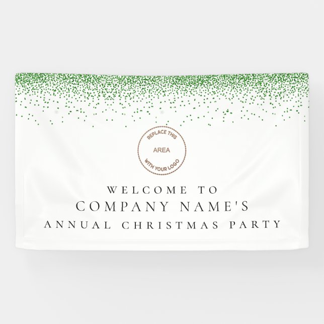 Green Glitter Logo Company Welcome Christmas Party Banner (Horizontal)