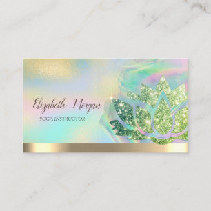 Green Glitter Lotus Holographic Ink  Yoga  Business Card
