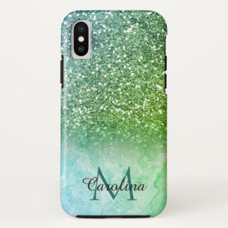 Green Glitter, Marble, Personalised iPhone XS Case