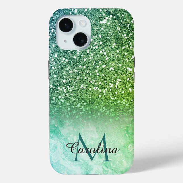 Green Glitter, Marble, Personalised Case-Mate iPhone Case (Back)