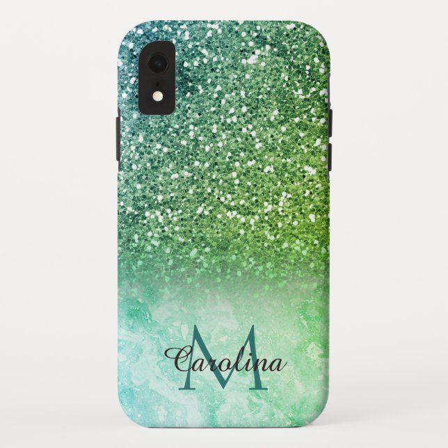 Green Glitter, Marble, Personalised Case-Mate iPhone Case (Back)