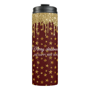 Green glitter merry christmas and happy year thermal tumbler