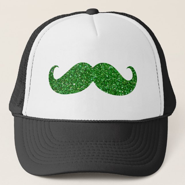 Green Glitter Moustache Trucker Hat (Front)
