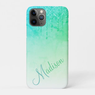 Green Glitter Ombré Glam Sparkles Name iPhone 11 Pro Case