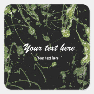 Green Glitter Paint Splatter party sticker label