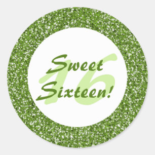 Green Glitter Pattern Look-like Sweet Sixteen Classic Round Sticker