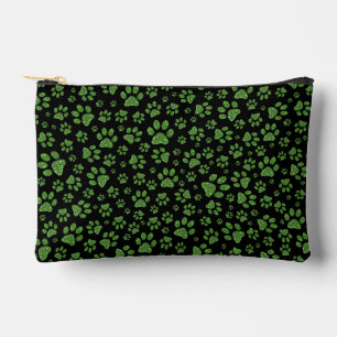 Green glitter paws sparkle effect black background accessory pouch