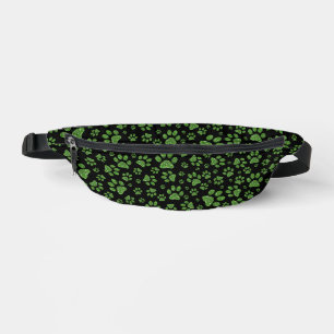 Green glitter paws sparkle effect black background bum bags