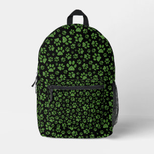 Green glitter paws sparkle effect black background printed backpack
