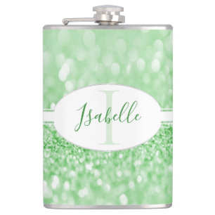 Green Glitter Personalise Flask