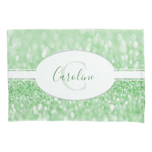 Green Glitter Personalise Pillow Case (Front)