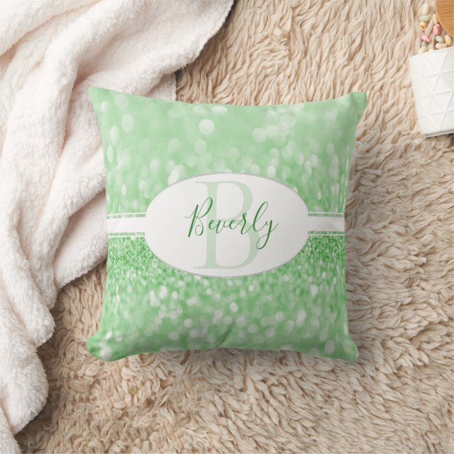 Green Glitter Personalise Throw Pillow (Blanket)