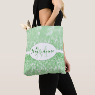 Green Glitter Personalise Tote Bag