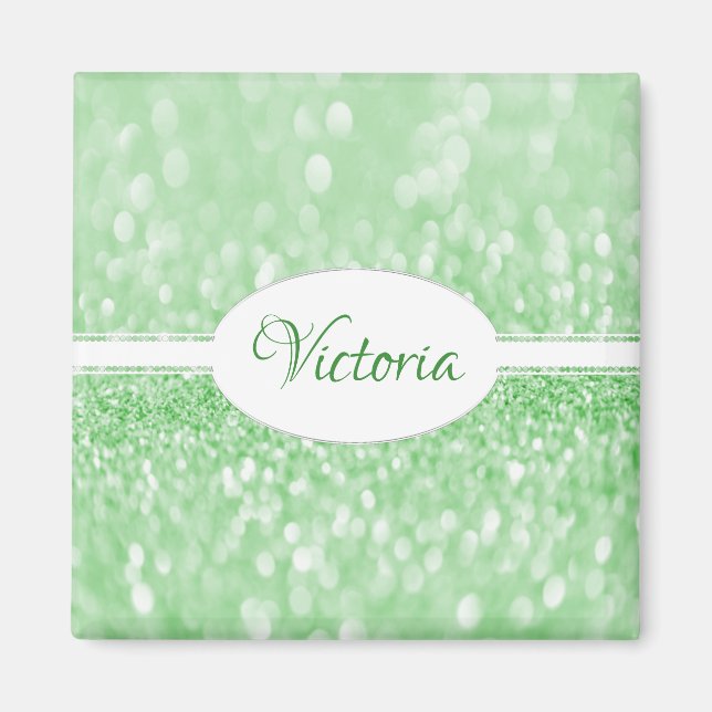 Green Glitter Personalised Magnet (Front)