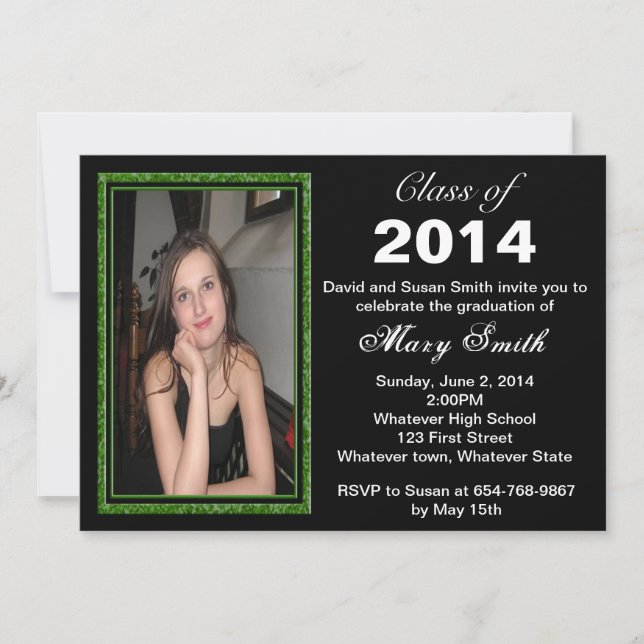 Green Glitter Photo Frame Graduation Invitation (Front)