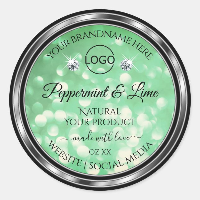 Green Glitter Product Labels Sparkle Diamonds Logo (Front)