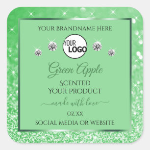 Green Glitter Product Labels with Logo Rhinestones