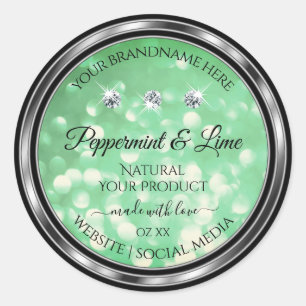 Green Glitter Product Labels with Sparkle Diamonds