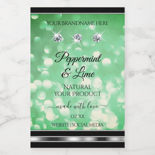 Green Glitter Product Labels with Sparkle Diamonds (Single Label)