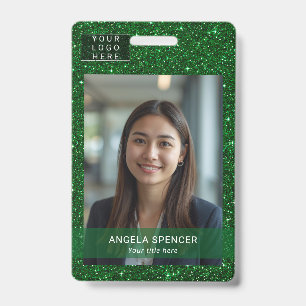 Green Glitter Professional Event ID name tag photo Badge