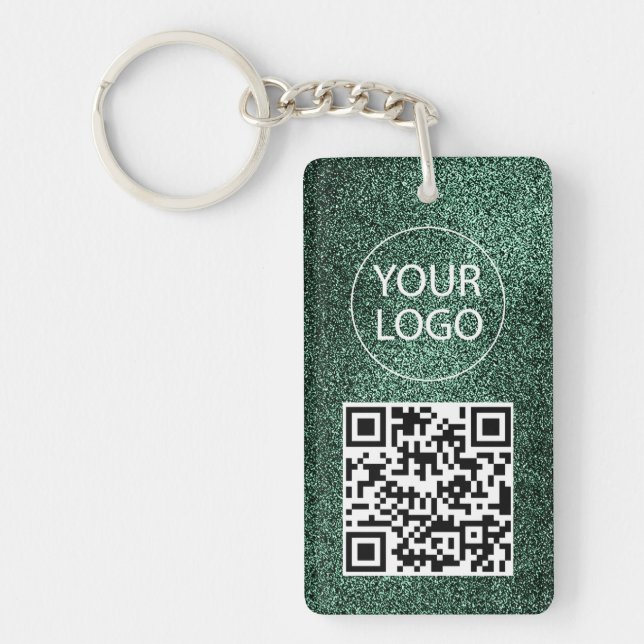  Green Glitter QR Code Business Card Your Logo     Key Ring (Front)